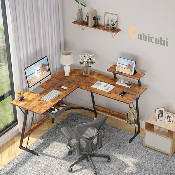 CubiCubi L-Shaped Desk Arc with Moveable Shelf and Drawer - EUCLION
