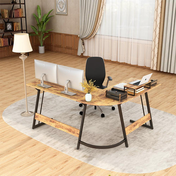CubiCubi L-Shaped Desk Arc with Small Table and Drawer - EUCLION