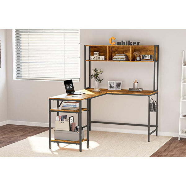 CubiCubi L-Shaped Desk with Bottom Shelf and Book Shelf - EUCLION