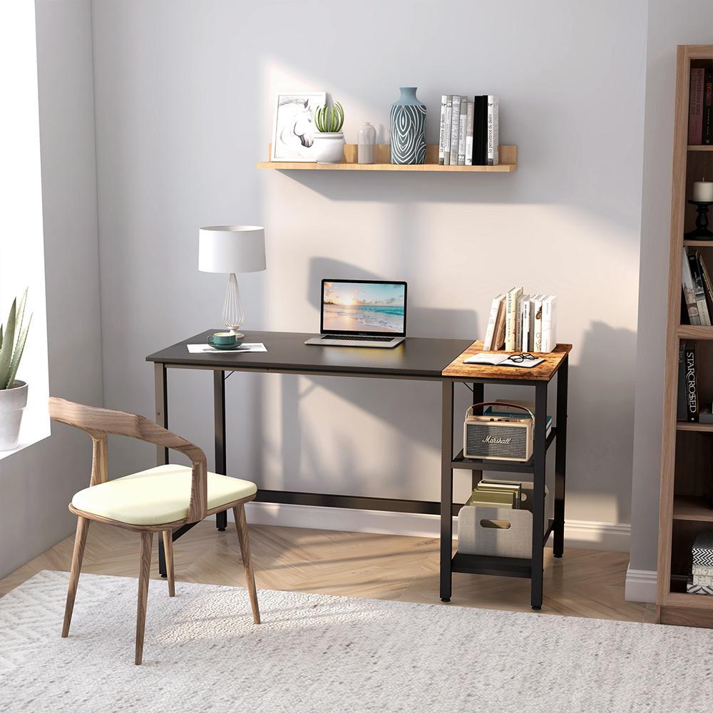 CubiCubi Small Computer Desk with Shelves 40 Inch, Home Office Desk, Study  Writing Office Table, 3 Tier Shelf, Rustic Brown