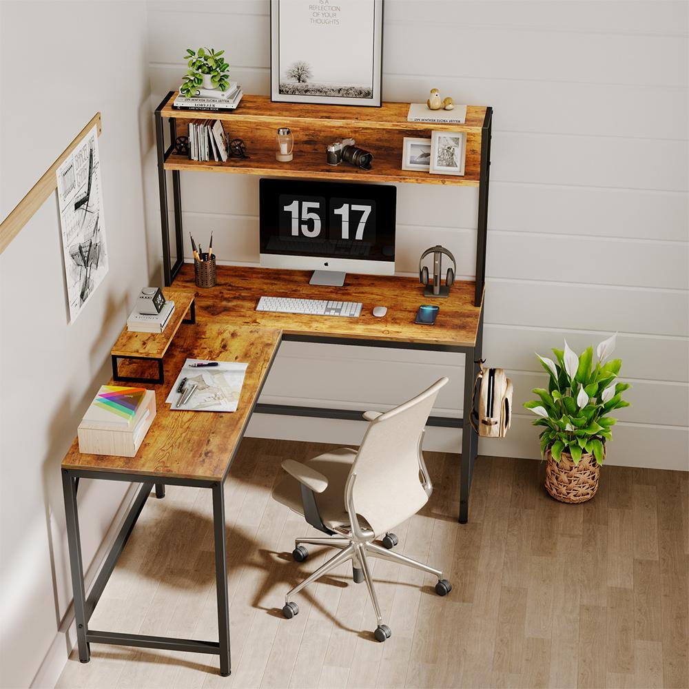 CubiCubi Scrivania, 100 x 60 cm, grande scrivania per computer con ripiano  destro o sinistro, tavolo da gioco, tavolo da ufficio per ufficio,  soggiorno, stabile struttura in acciaio, colore: marrone : 
