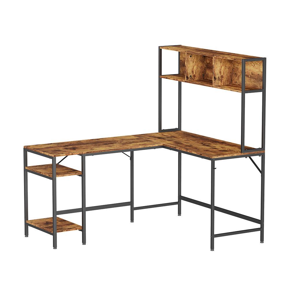 CubiCubi L-Shaped Desk with Bottom Shelf and Book Shelf - 59.1" / Rustic Brown - EUCLION